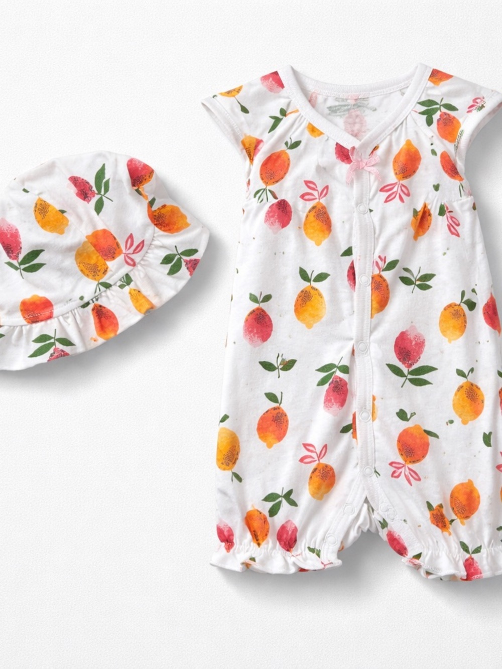 Sterling baby fruit print cotton romper and sunhat set 3-6 months